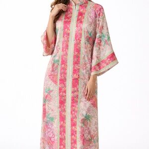 Ruth Norman vintage pink cherry blossom bird kimono robe